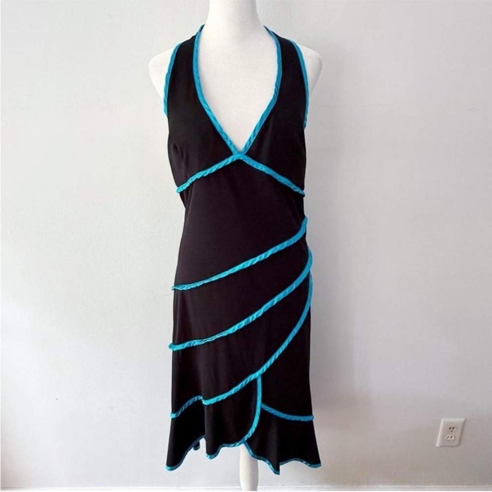 Vintage Y2K Dress Women Large Black Halter Asymmetrical Ruffle Prom Party Dance
